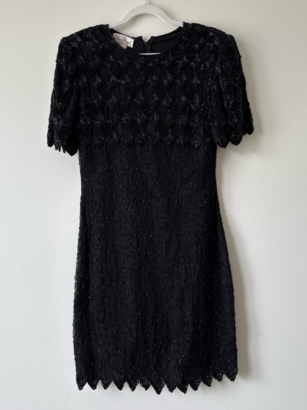 Vintage 80s/90s Laurence Kazar black silk beaded cocktail dress